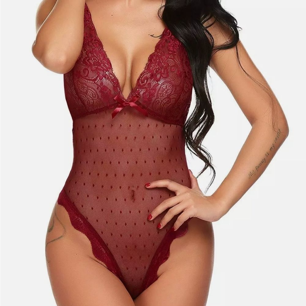 Sexy-Lingerie-Sleepwear-Sheer-Lace-Women-Babydoll-  
